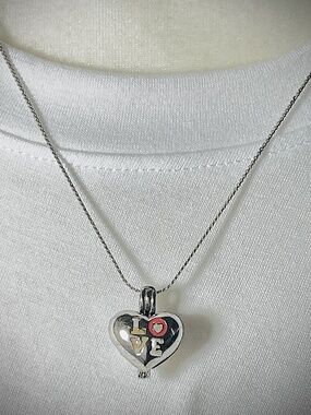 New Handcrafted Necklace 3D Heart LOVE Locket Silver 2 Pearls Encased inside 16”